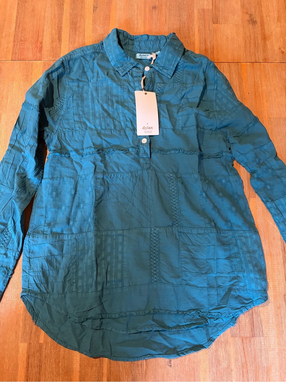 Dylan Women's Size XS Turquoise Cotton Long Sleeve Collared Pullover Top NWT